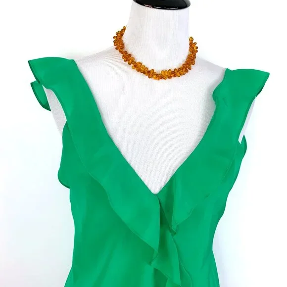 Amanda Uprichard Silk Ruffle Front Spaghetti Strap Cami Top Kelly Green Medium - Picture 2 of 16